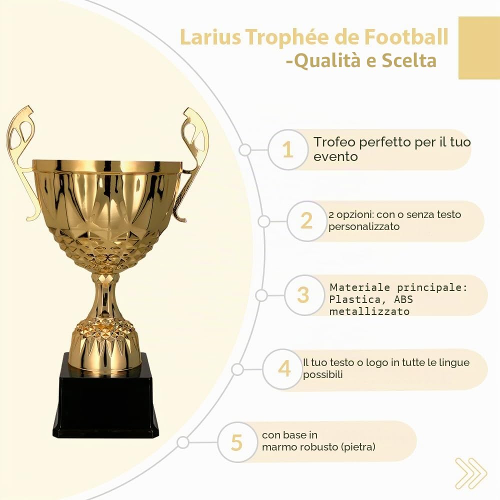 Larius Coppa in metallo oro e argento, trofeo con incisione a scelta