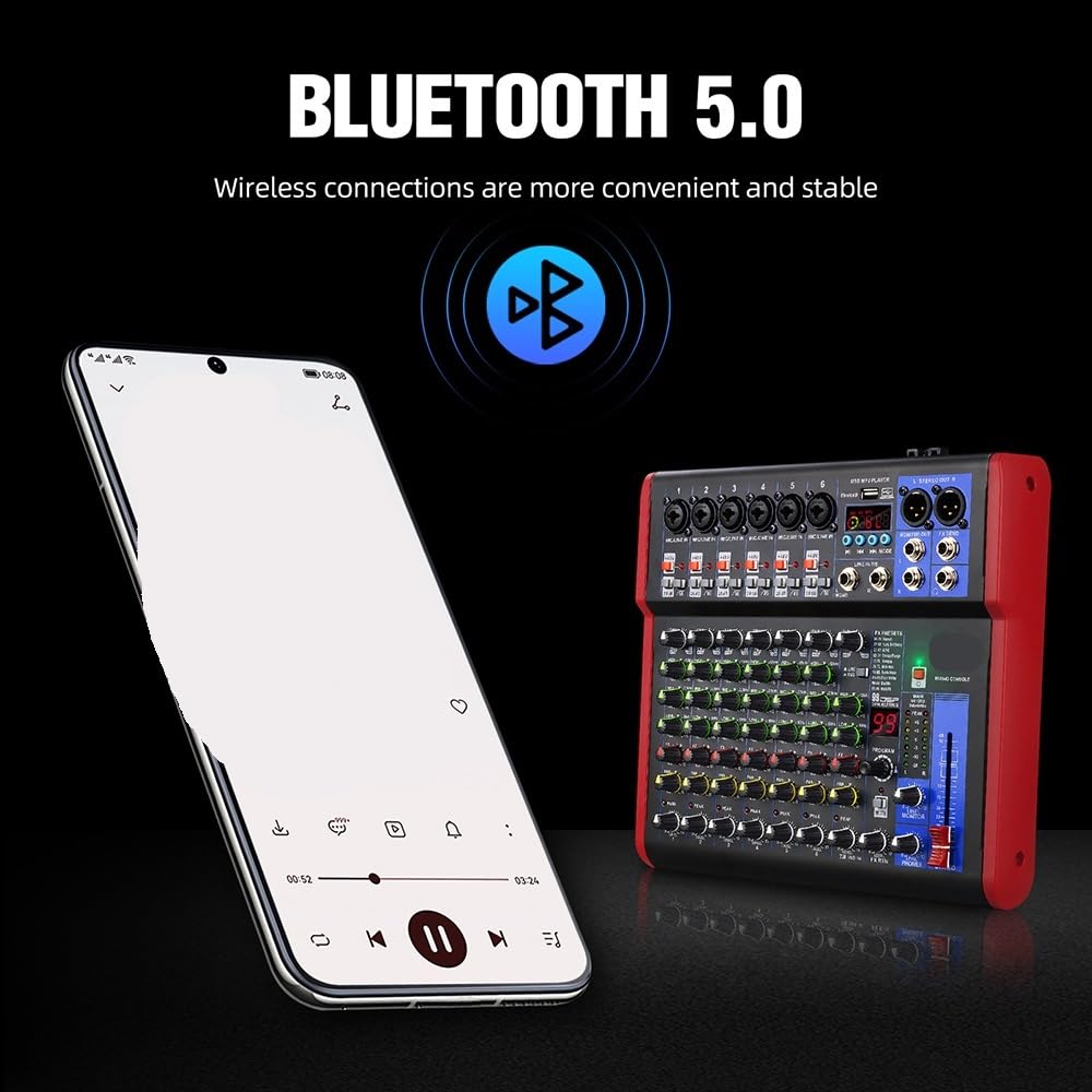 Mikser DJ-ski, Profesjonalny mikser, DJ z efektami cyfrowymi Bluetooth 5.0 99 DSP dla studiów, barów(8UX)