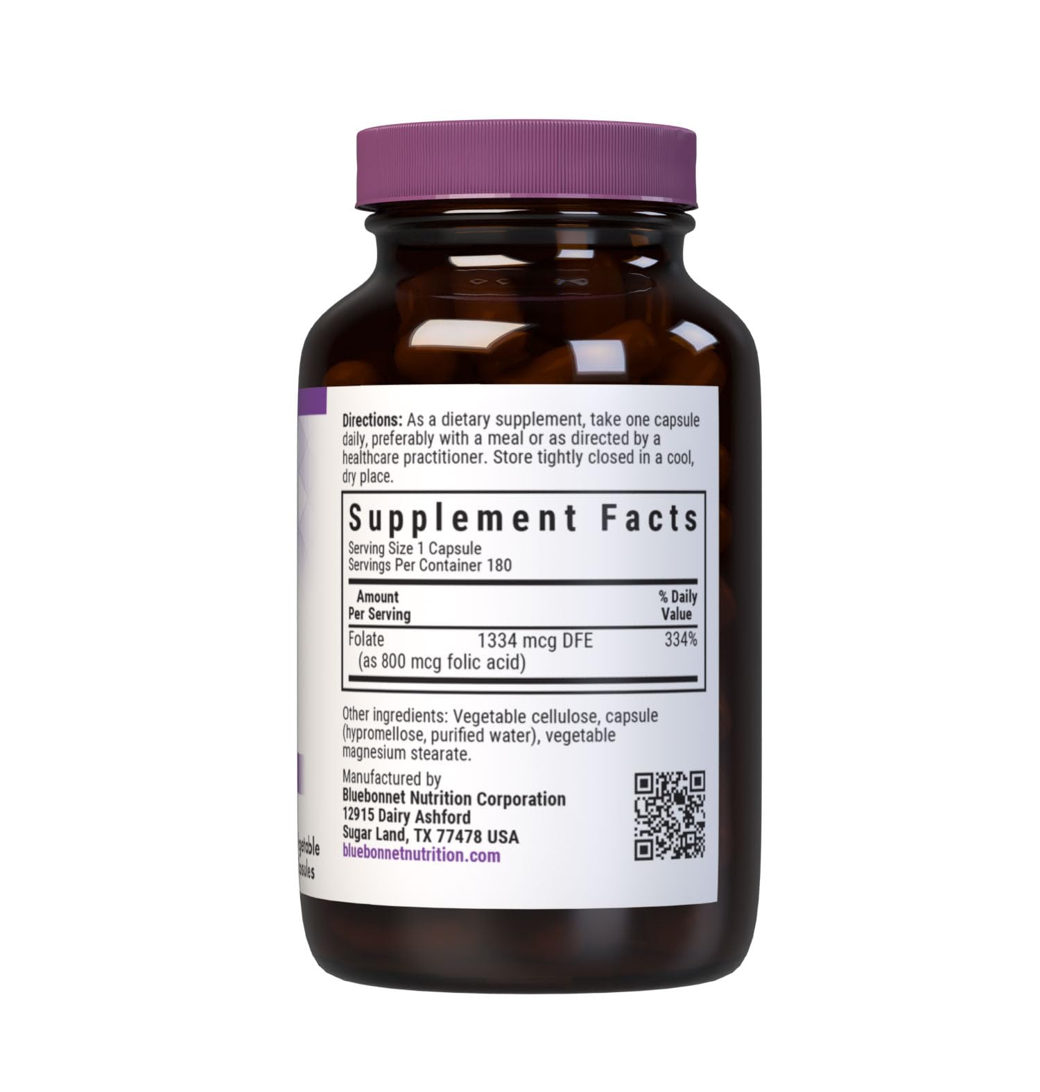 Bluebonnet Nutrition Folic Acid 800mcg, Healthy Neurological Development, Soy, Dairy & Gluten Free, Non-GMO, Kosher Certified, Vegan, Vegetable Capsules, 180 Count — Amazon image 2