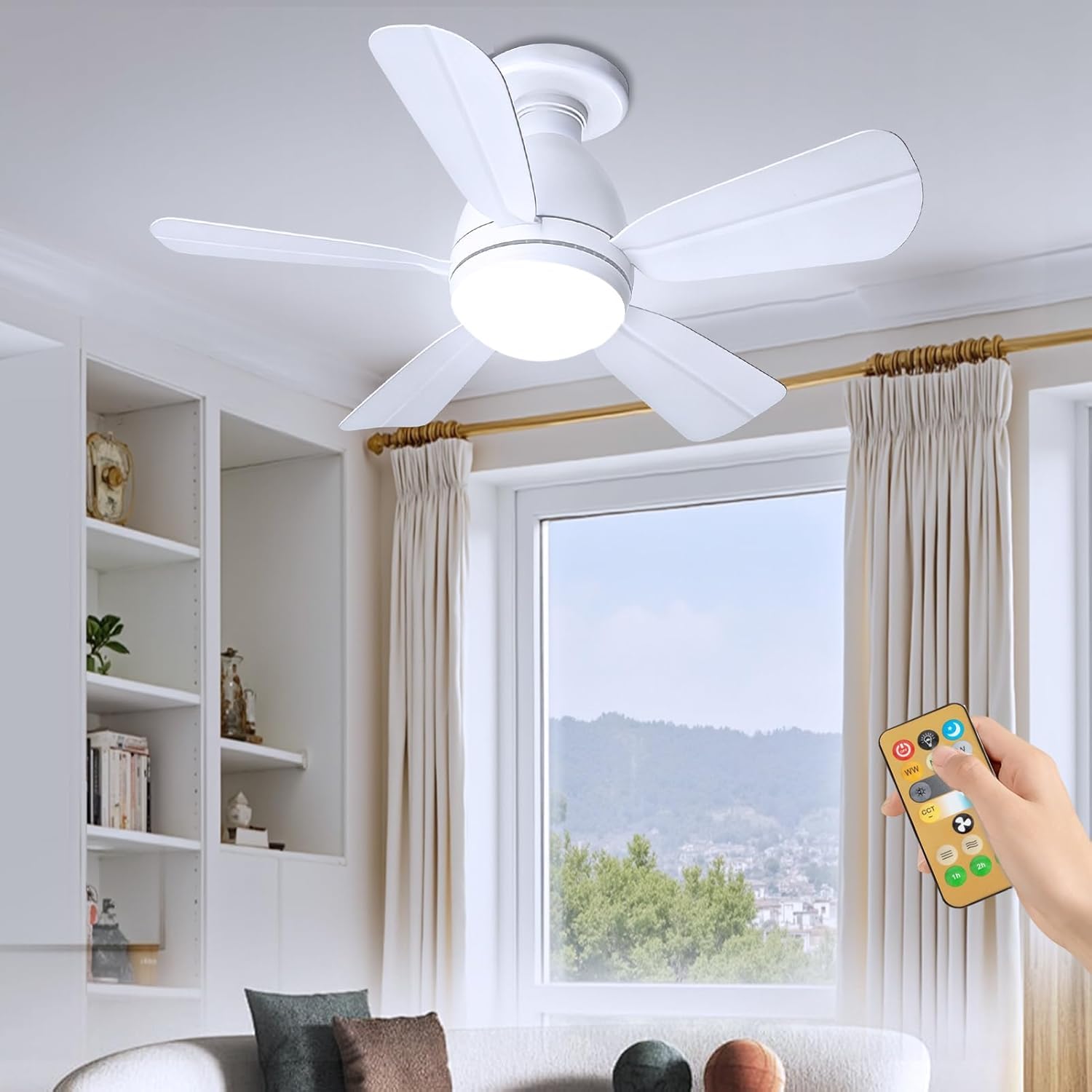 ZAIYW 52CM Ventilador de Techo con Luz y Mando a Distancia, LED Atenuable con Rosca E27 y Temporizador, 3 Colores 3000K-6500K, 3 Velocidades, Ideal para Dormitorio, Cocina y Salón