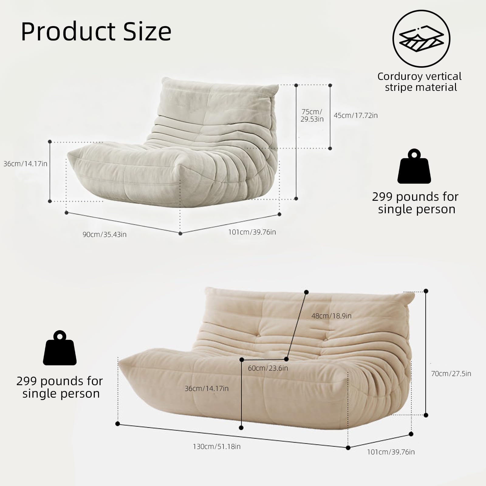 Sillón puff reclinable de felpa con relleno de espuma de alta resistencia, sofá de suelo perezoso para sala de estar, dormitorio, oficina, juegos