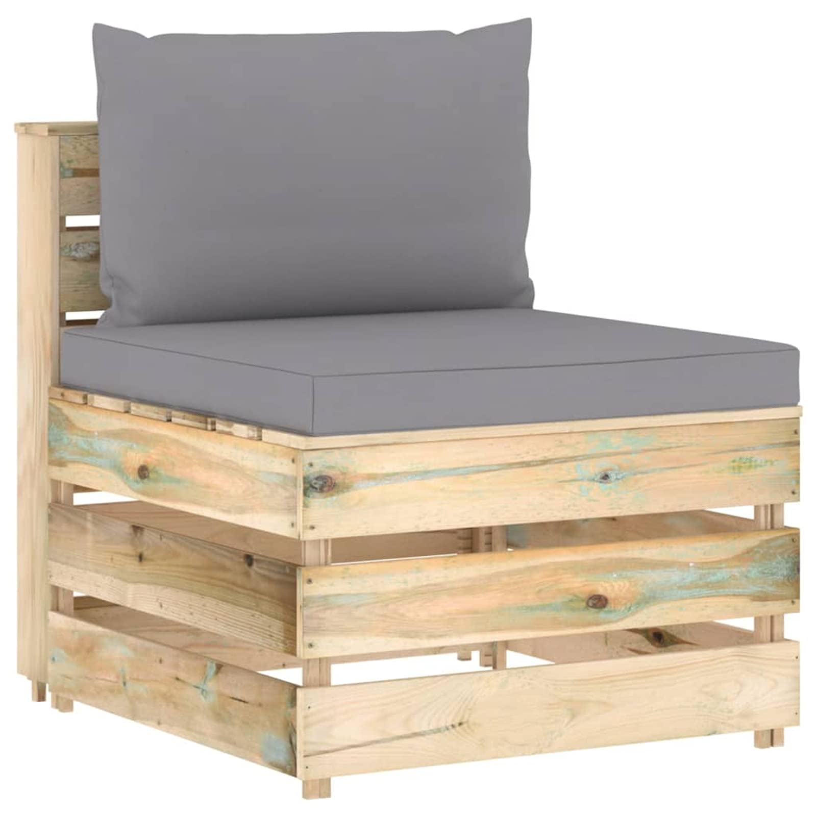 Canapé de jardin extérieur modulable Homgoday en bois imprégné et coussins gris