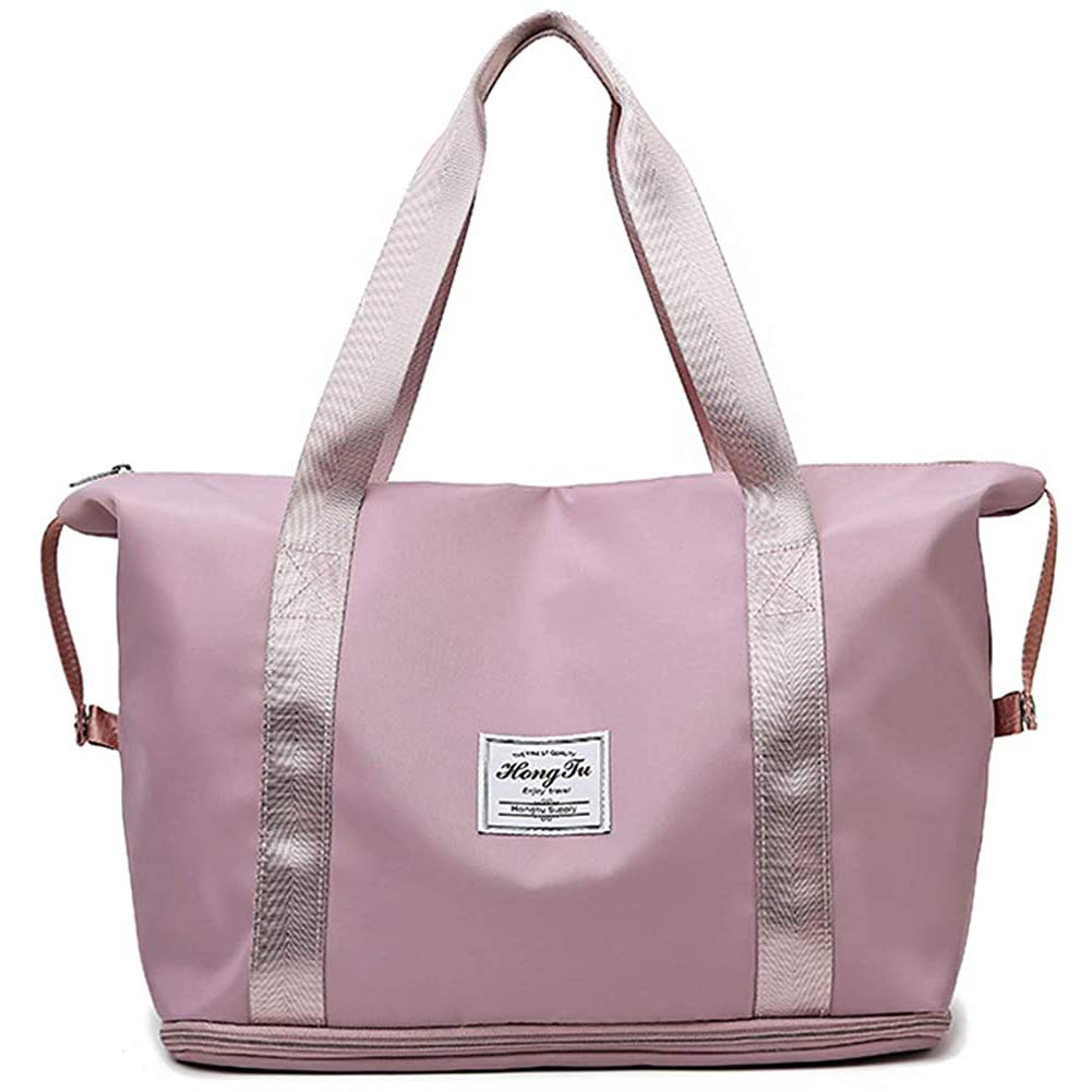 BarsineWomen Expandable Large 22 Cms Tote Bag For Gym Water Resistant Nylon Travel Beach Handbag Purse Carry On Luggage,Pink