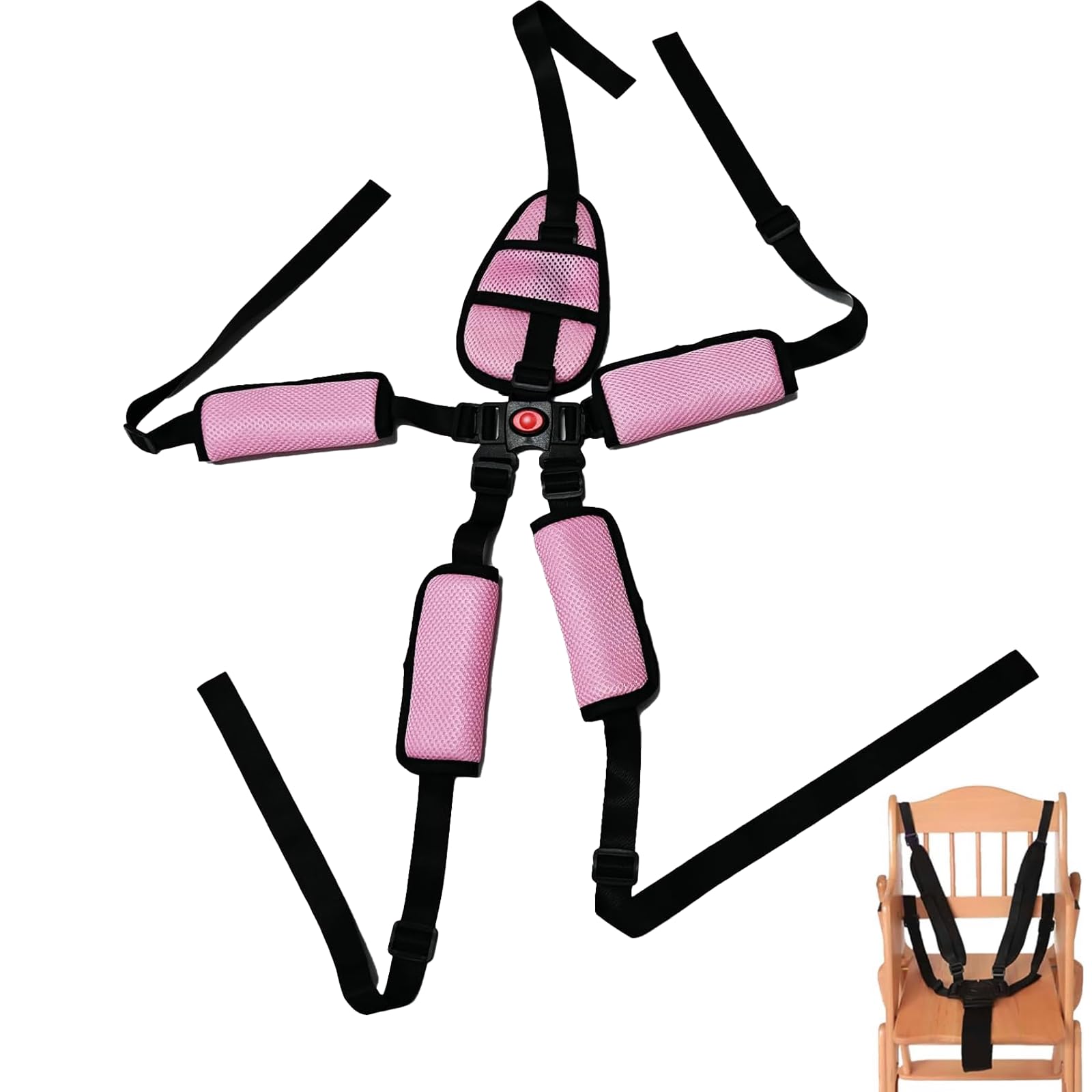 Universal 5 Point Harness Baby Seat Belt with 5 Pad, Adjustable Harness Baby Safety Strap, Safety Baby Seat Belt for High Chair/Pushchair/Stroller to Protect Kids Safe (Pink)