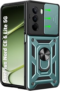 TheGiftKart Tough Armor Bumper Back Cover Case for OnePlus Nord CE 6 Lite 5G | Sliding Camera Cover, KickStand & Ring Holder | 360° Protection Back Cover for OnePlus Nord CE6 Lite 5G (PC & TPU, Green)