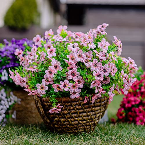 Axylex Artificial Flowers For Outdoors Fake Plants - 16 Bundles Faux Outside Greenery Boxwood No Fade Plastic Shrubs Fall Decor Farmhouse Home Garden Thanksgiving Mums (Pink) #TOP5