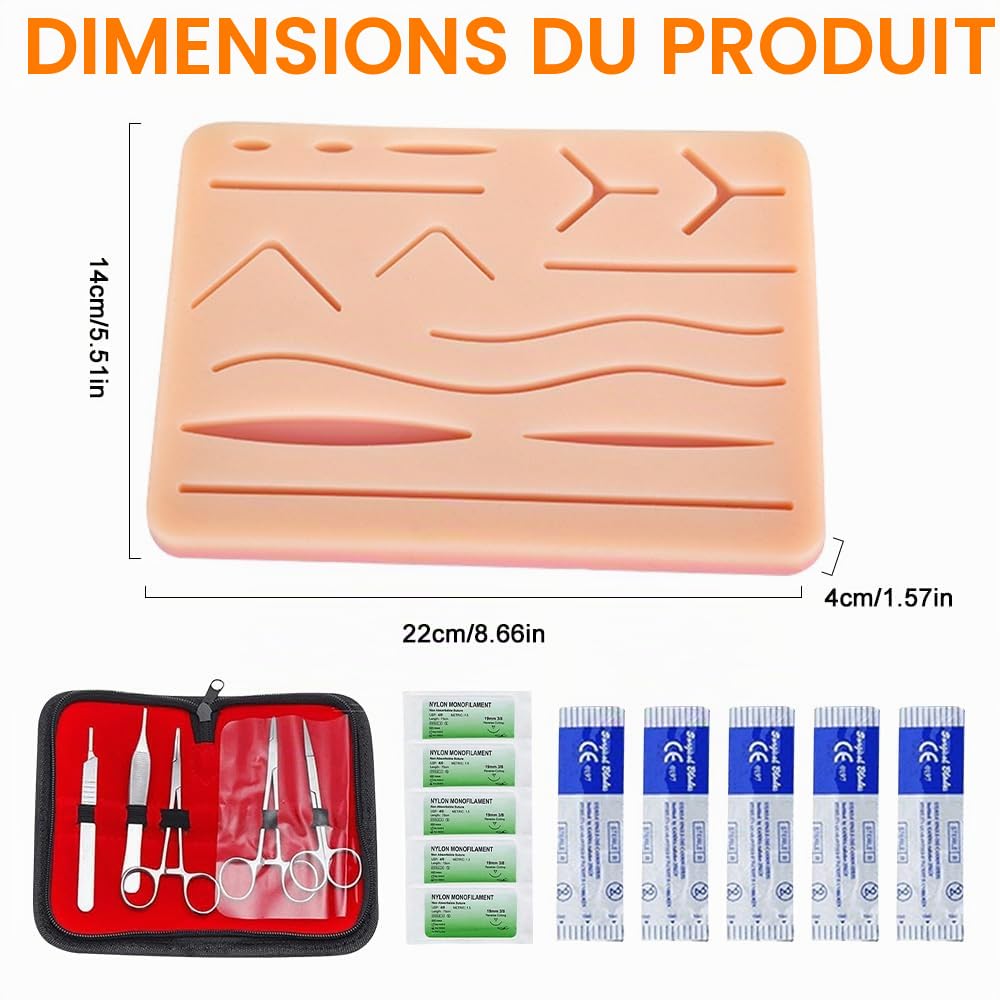 Kit de Suture, Outil de Coussinet de Couture en Silicone, Kit Complet de Pratique de Suture pour les étudiants en Médecine, les Vétérinaires et les Infirmières