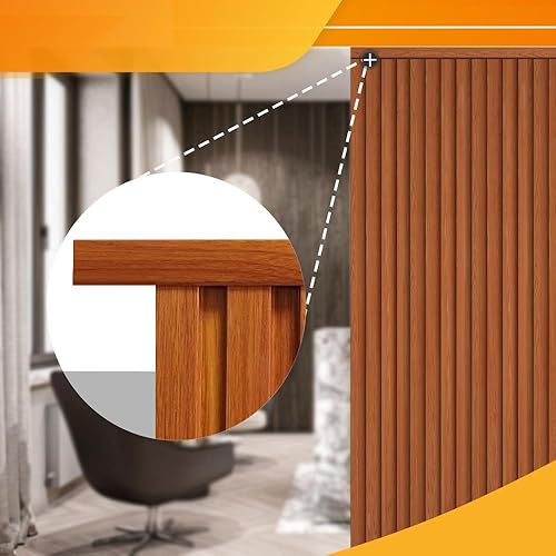 Miniatura 22 de OUZUGIE WPC Paneles de Pared de Lata Acústica, Paquete de 8 Paneles de Pared 3D de 96 x 6 Pulgadas para Decoración de Paredes Interiores, Sala de