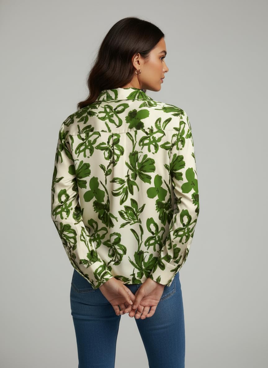 ANNI Designer Bedrucktes Hemd aus Baumwollmischung für Damen, langärmelig, normale Passform, Hemdkragen, lässig, Bürokleidung, stilvolle Westernkleidung für den Alltag, Hochzeit, Party