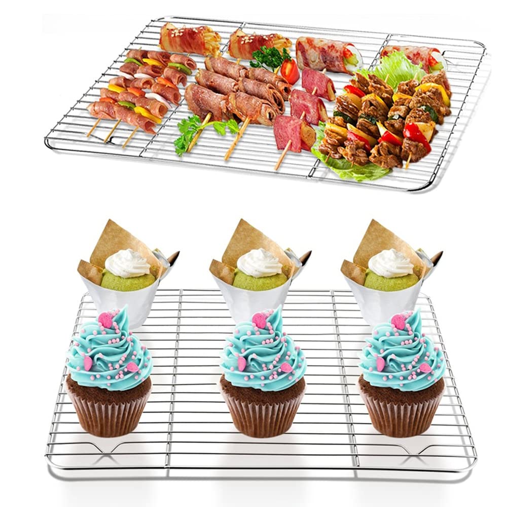 ACiyD Bandeja de Acero Inoxidable para Horno Bandeja para Galletas con Rejilla Utensilios para Hornear (23x17x2,5 cm)