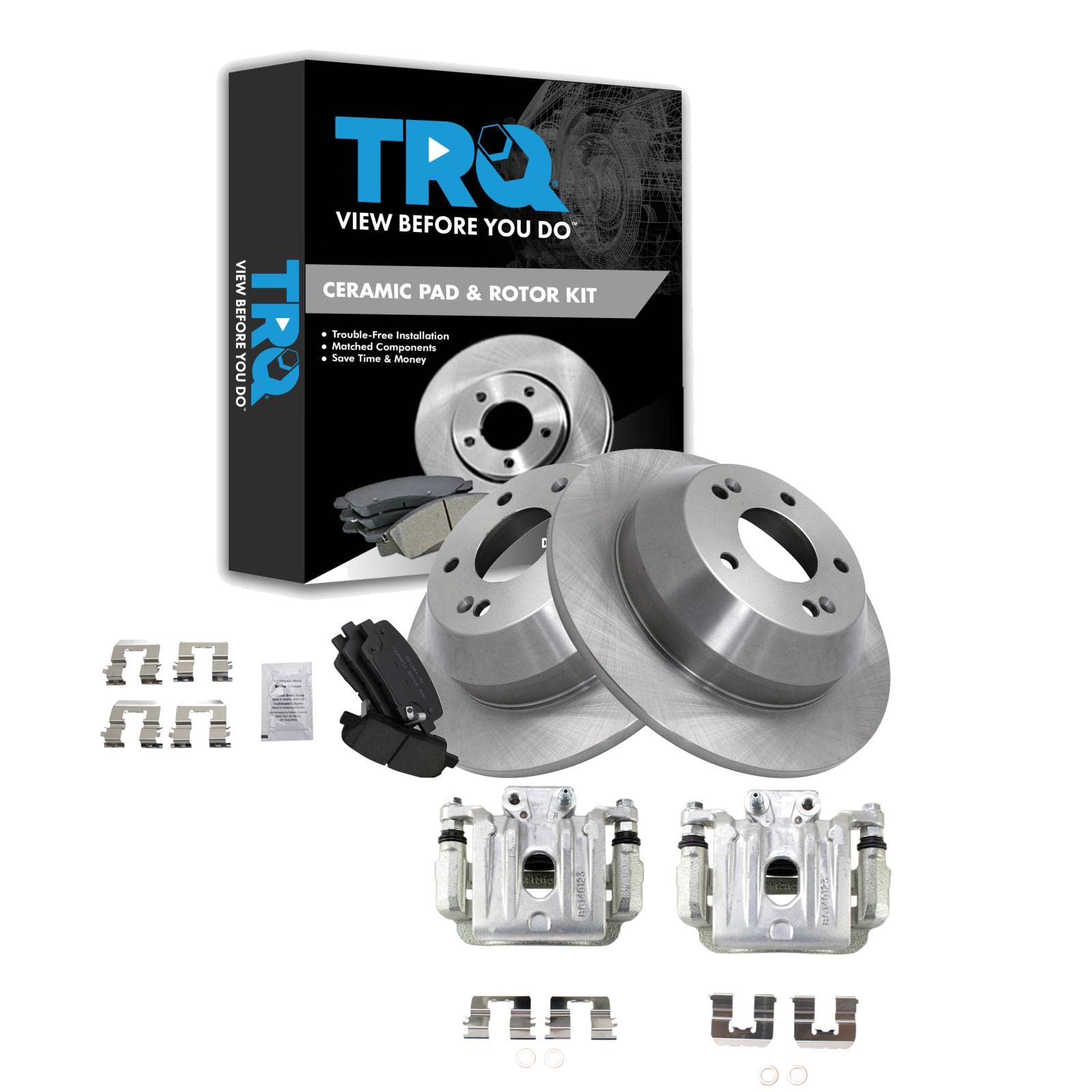 Photo 1 of TRQ Rear Ceramic Brake Pad, Rotor & Caliper Kit Compatible with Kia Hyundai