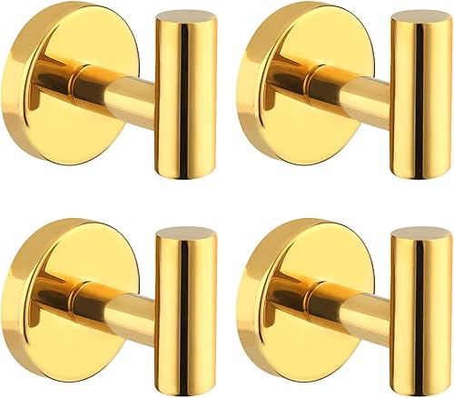 Vista 34 de Paquete de 4 ganchos para toallas de baño, toallero de montaje en pared, toallero con acabado cromado, ganchos resistentes para bata, abrigo, lufa