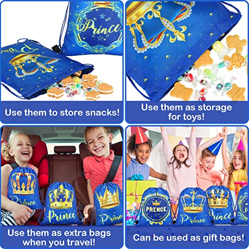 Sweetude KOU-PARTYGIFTSBAGS-0621 24 Pcs Prince Party Gifts Bags Prince Crown Blue Drawstring Bags Decoration Favor Storage thumb #4