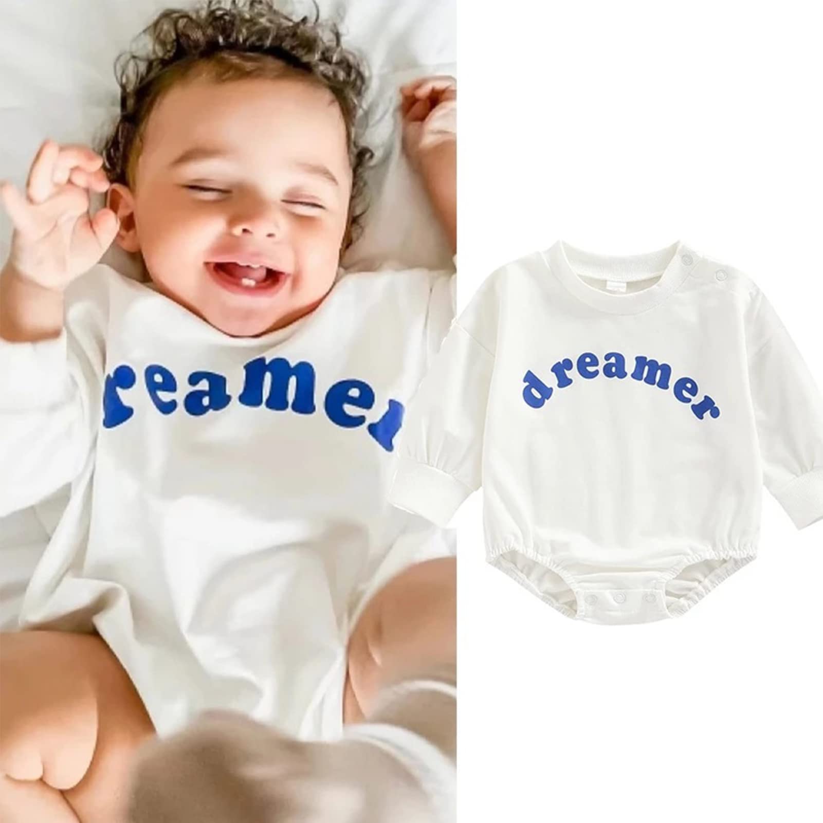 Baby Girl Boy Crewneck Sweatshirt Romper, Long Sleeve Rainbow Pullover Sweater Top Warm Fall Winter Clothes
