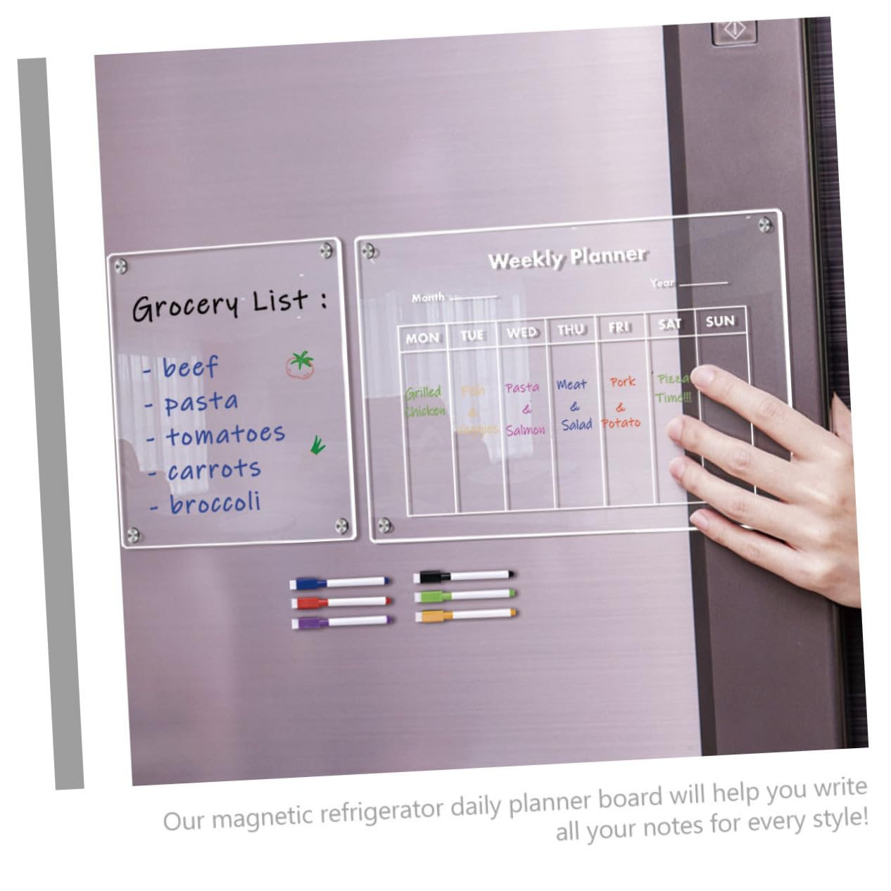NUOBESTY Calendrier Magnétique 2025 Planificateur Frigo en Acrylique, Tableau Blanc Effaçable à Sec pour Réfrigérateur, Liste de Tâches et Rappels