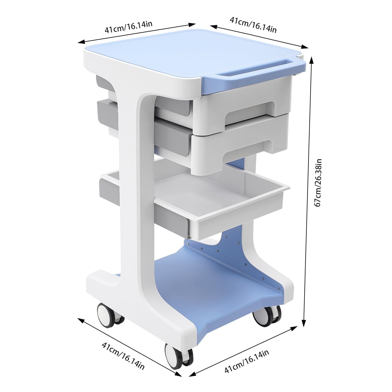 Carrito de 3 Niveles para Uso General, Carrito con Ruedas para salón de Belleza con 2 gabinetes de Almacenamiento y Ruedas, Carrito con Ruedas para Equipos médicos de Belleza(Blue)
