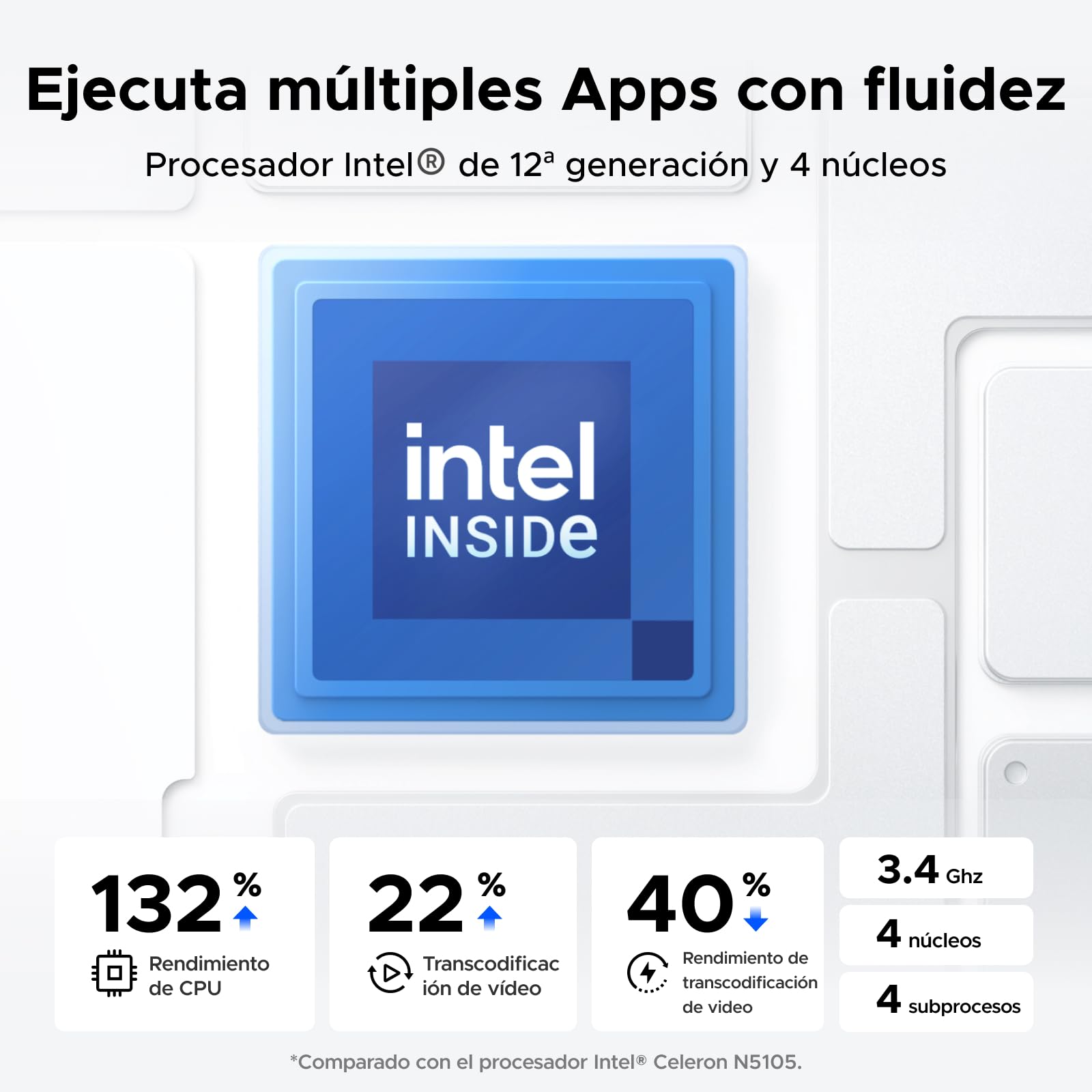 UGREEN NASync DXP4800, NAS de Escritorio de 4 bahías, CPU Intel N100 de Cuatro núcleos, 8 GB de RAM DDR5, 32 GB eMMC, 2 Ranuras de 2,5 GbE, 2 Ranuras M.2 NVMe, HDMI 4K (sin Disco) (DXP4800)