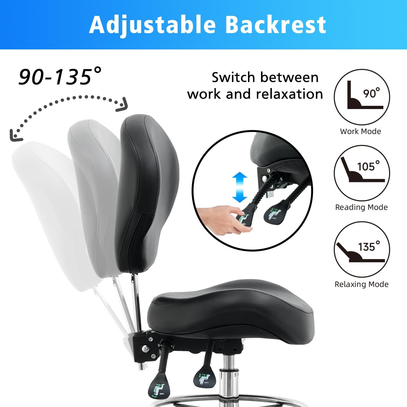 Drafting Chair with Footring, Adjustable Height & Lumbar Support (Black)
