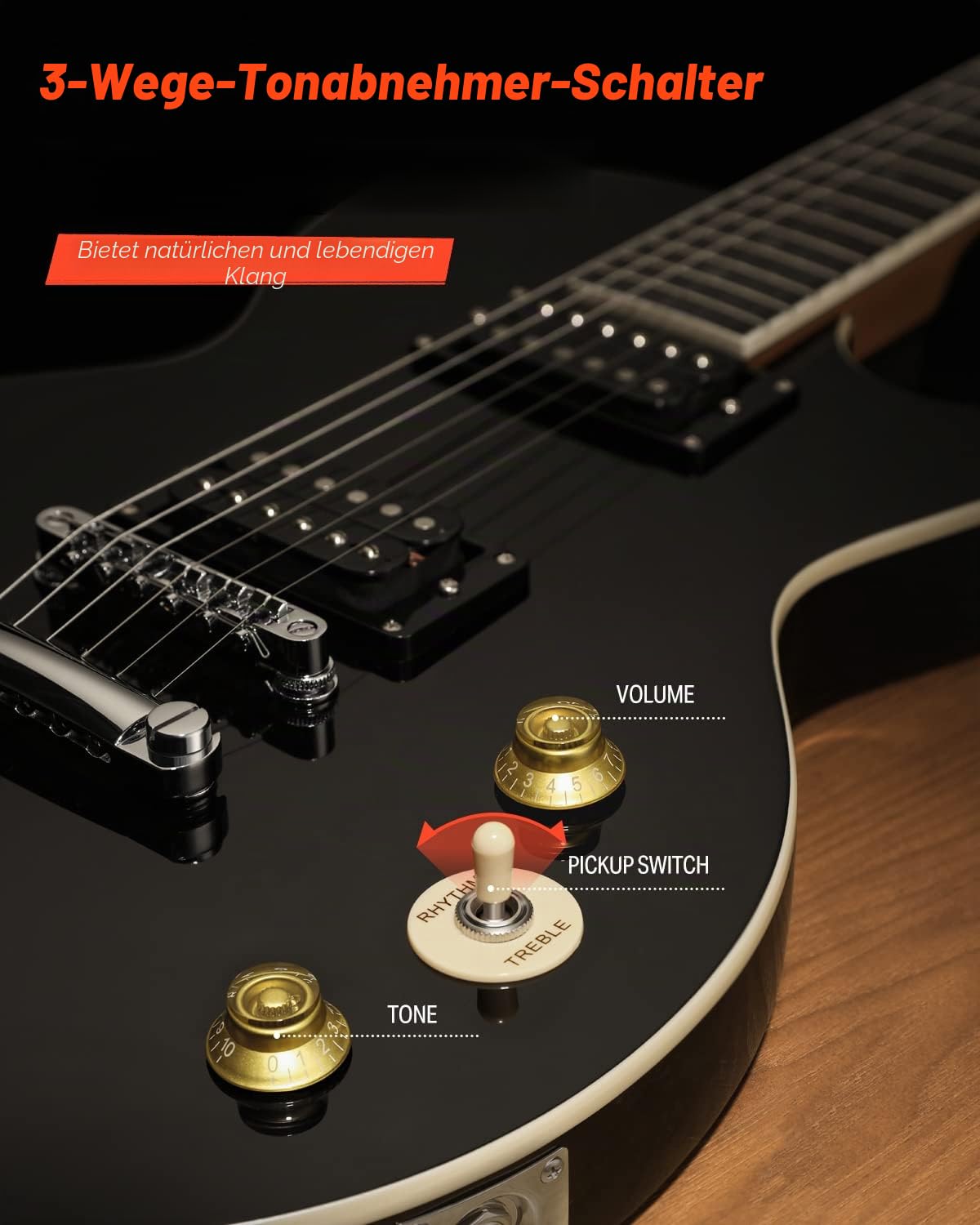 Donner E-Gitarre Set E Gitarren LP-Stil 39 Zoll Voller Größe mit Tasche, Gurt, Kabel (Schwarz)