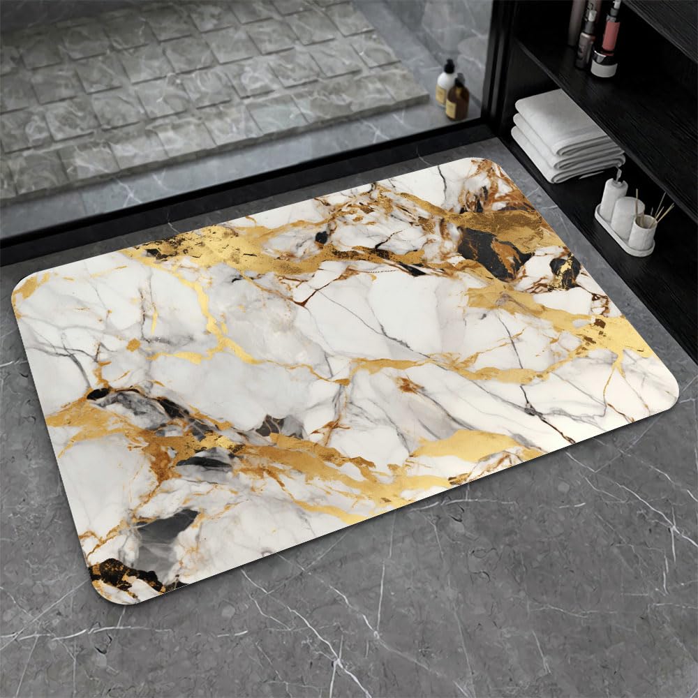 ZHUZHISHAN Bath Mat-Bathroom Rug，Abstract Marble Gold-Absorbent Non Slip Quick Dry Stain Resistant Easy to Clean Care Shower Rug for Bathtub Shower