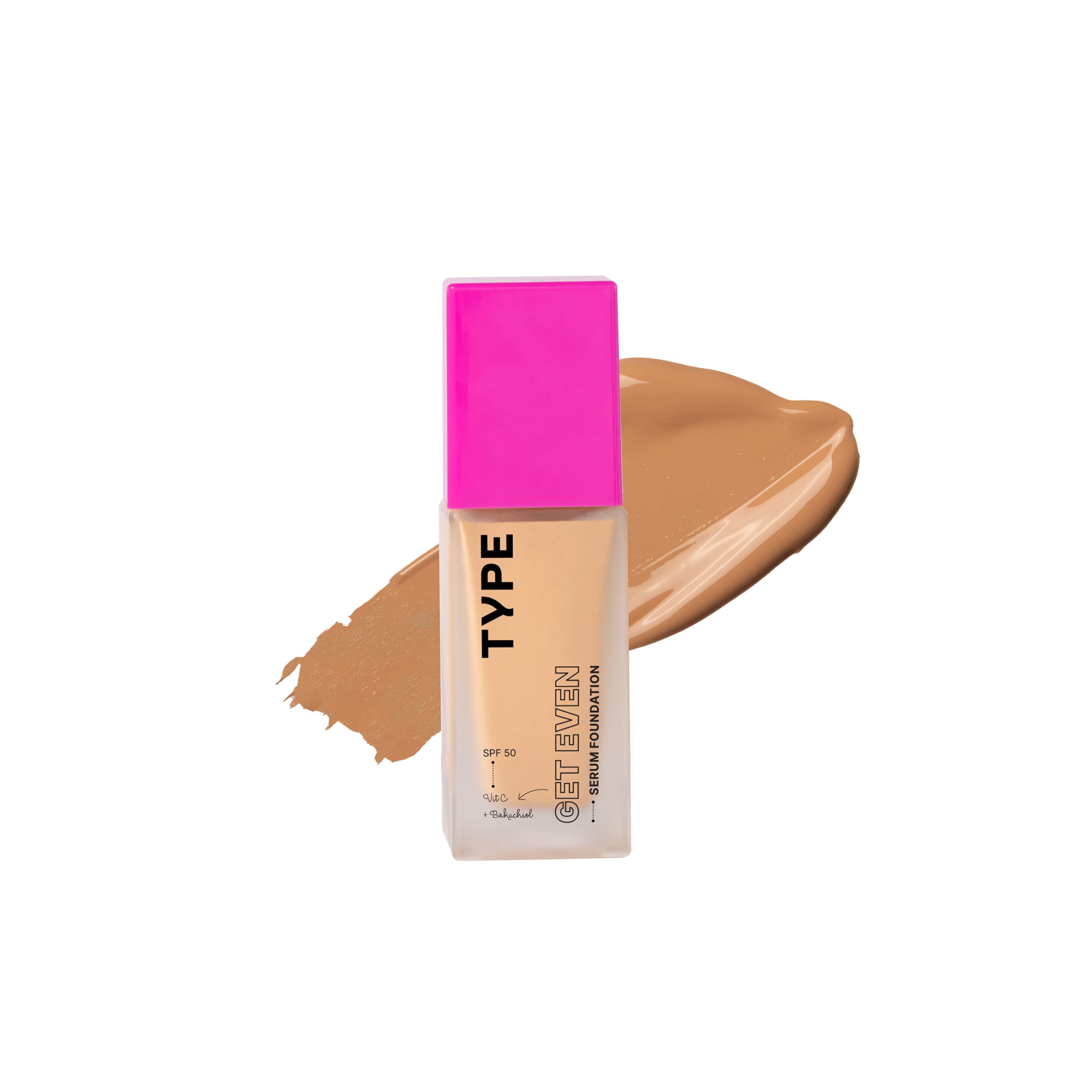 TYPE BEAUTY INC. Get Even Foundation For Long Lasting Makeup | Lightweight Medium Coverage with SPF 50 PA++++ | Vitamin C and Niacinamide for Dark Spots & Dullness | For Women - Chai (235) | 30ml
