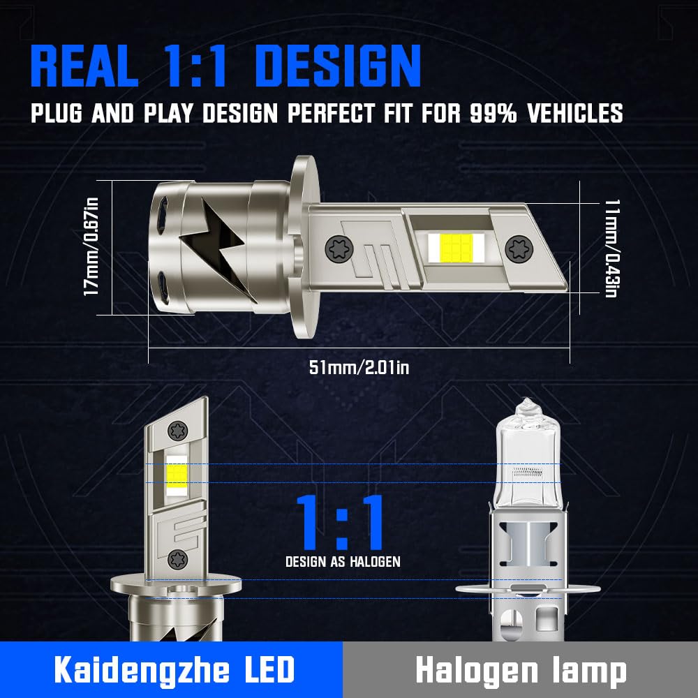 H3 LED Antiniebla Bombilla, Bombilla LED H3 400% Más brillante Plug and Play Mini 80W 6000K H3 LED con Ventilador H3 LED Bombilla para Reemplazo de Antiniebla DRL Faro de Automóvil - 2pcs