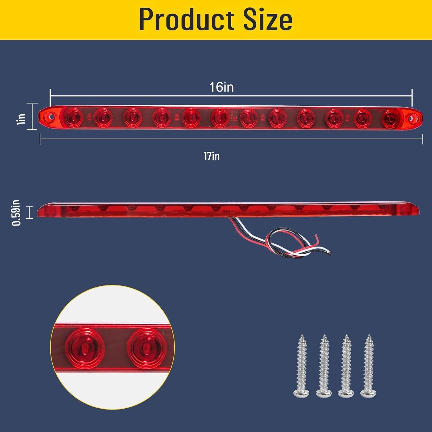 Red Trailer Light Bar, 17Inch 12 LED Trailer Brake Tail Light Stop Turn Park Brake Light Waterproof Enclosed Trailer Lights for Boat Truck RV UTV ATV