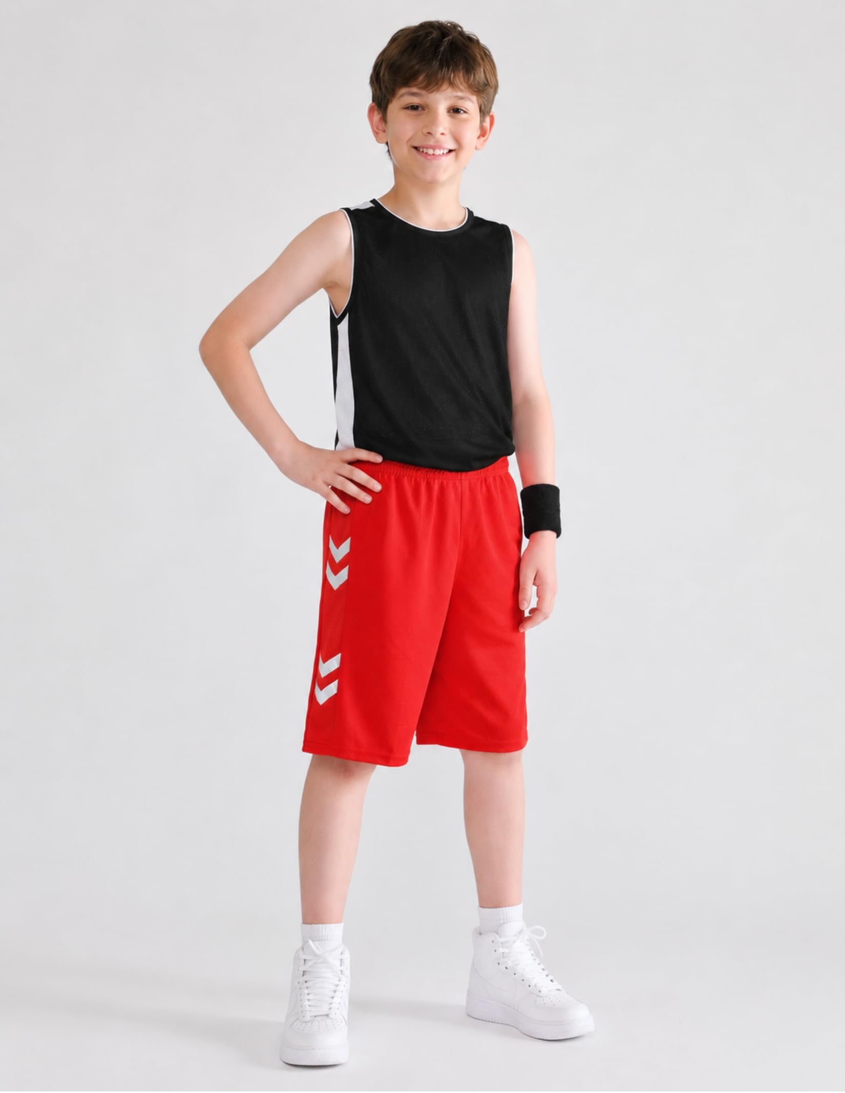 Liberty Imports Confezione da 5 pantaloncini da basket per ragazzi al ginocchio | Pantaloncini sportivi in micro rete con tasche, asciugatura rapida, coulisse, vestibilità regolare, per allenamento e corsa