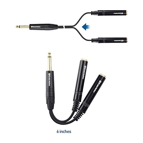 Miniatura 6 de Cable Matters Paquete de 2 cables divisor TS macho a 2X TS hembra 14 (cable divisor de 0.250 in) en negro - 0.7 ft  6 pulgadas