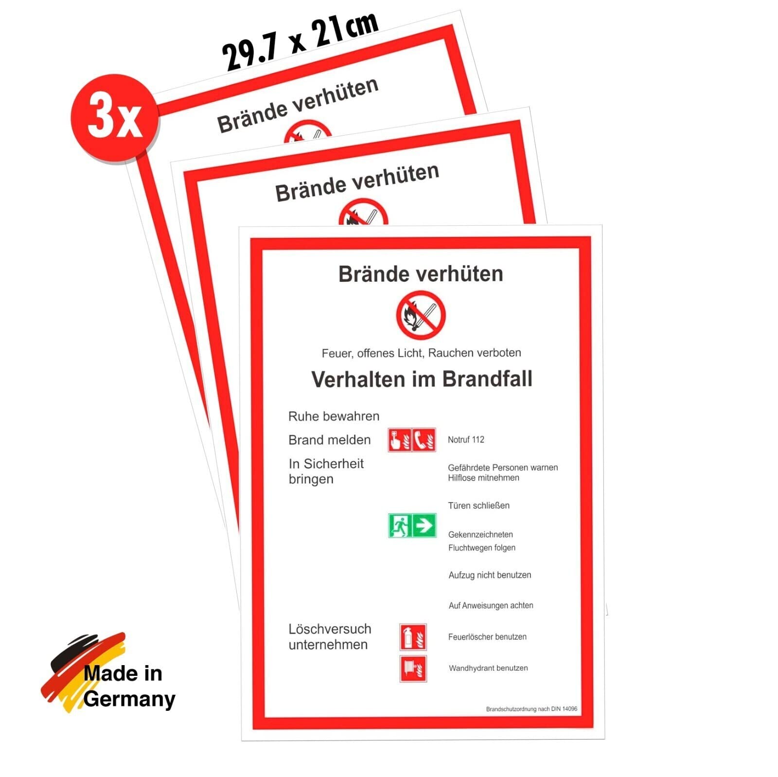 Aufkleber Brandschutzordnung DIN 14096 – Selbstklebend, 29,7x21 Cm, Wetterfest, Für Gebäude Mit Feuermelder