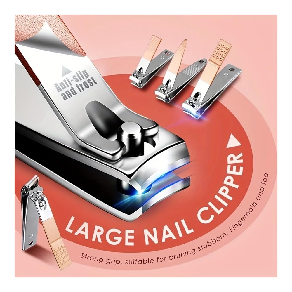 Kit de manicura para mujer, Juego de manicura rosa de 30 uds, juego de cortaúñas profesional, Kit de manicura sólido de acero inoxidable, Kit de cuidado de uñas con estuche rosa for San Valentín(Pink)