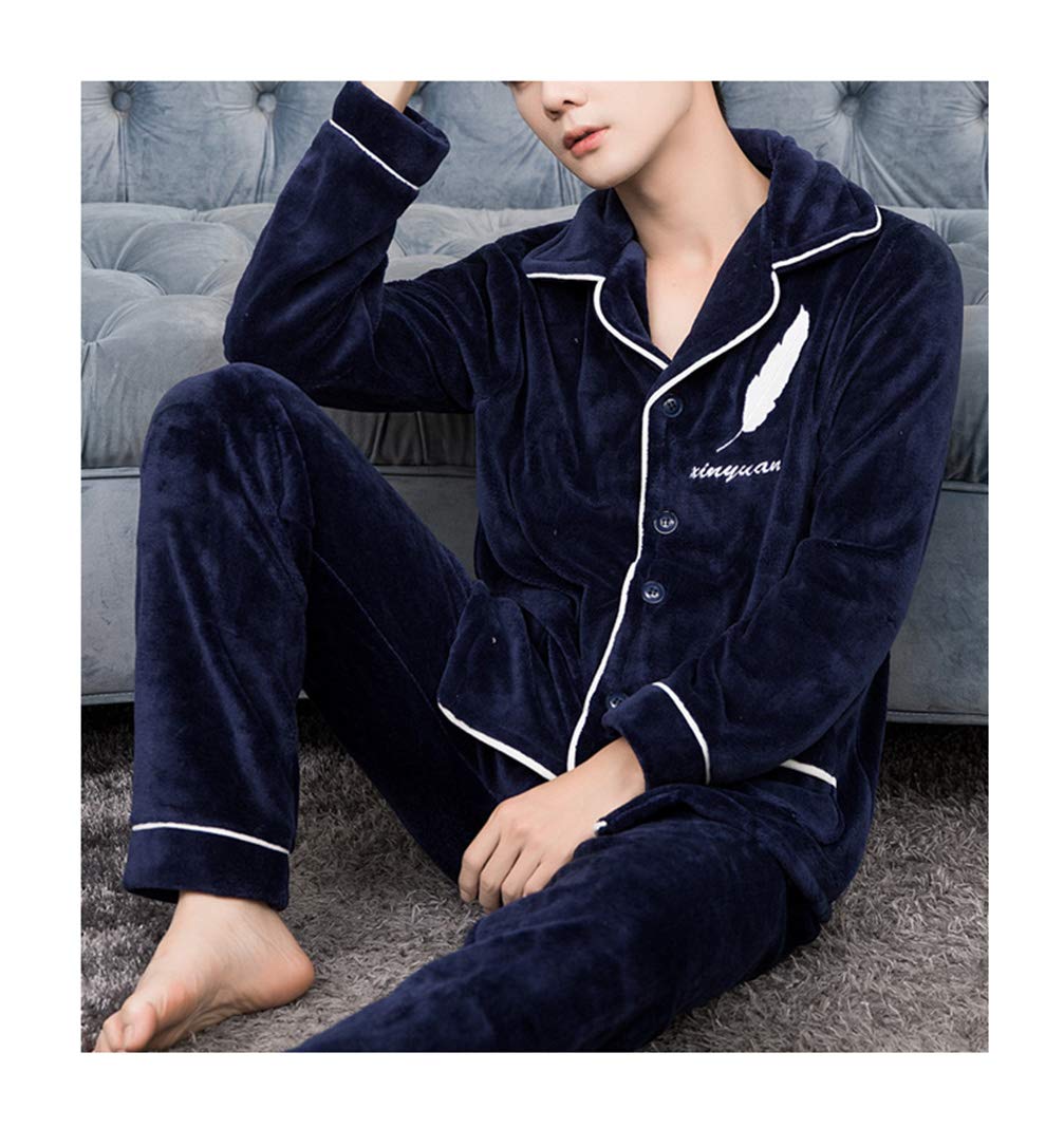 Femaroly Mens Pajamas Fleece Thickening Pyjamas Sleepwear 2 Pj Set