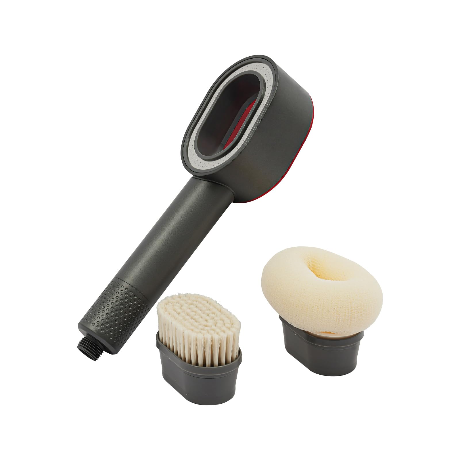 Alcachofa de ducha 3 en 1 con cepillo y esponja, cabezal de ducha con filtro de cambio para agua más pura, ahorro de agua, alta presión, conector G1/2" (gris)