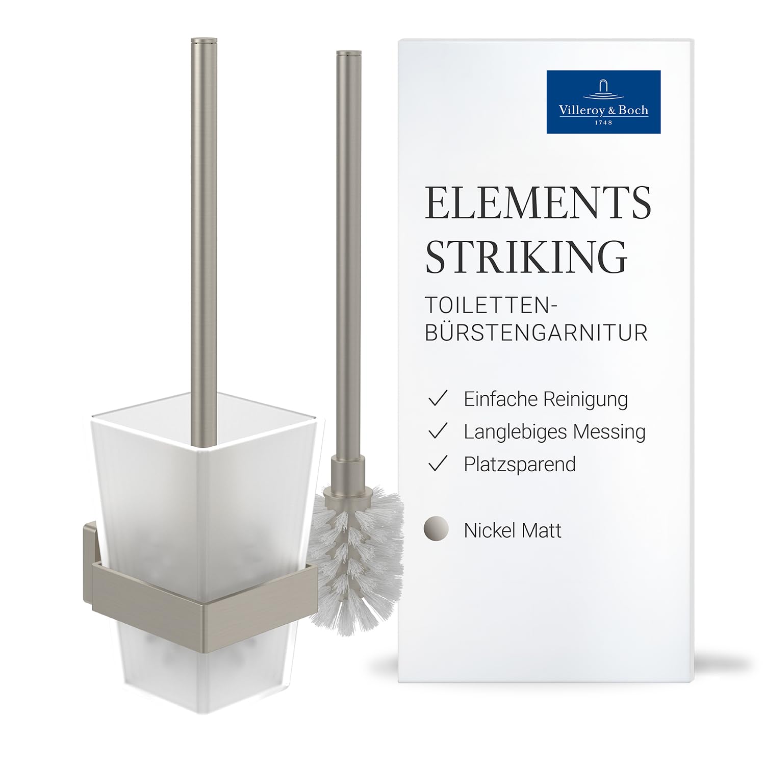 Villeroy & Boch Elements Striking Toilettenbürstengarnitur, eckig – Nickel