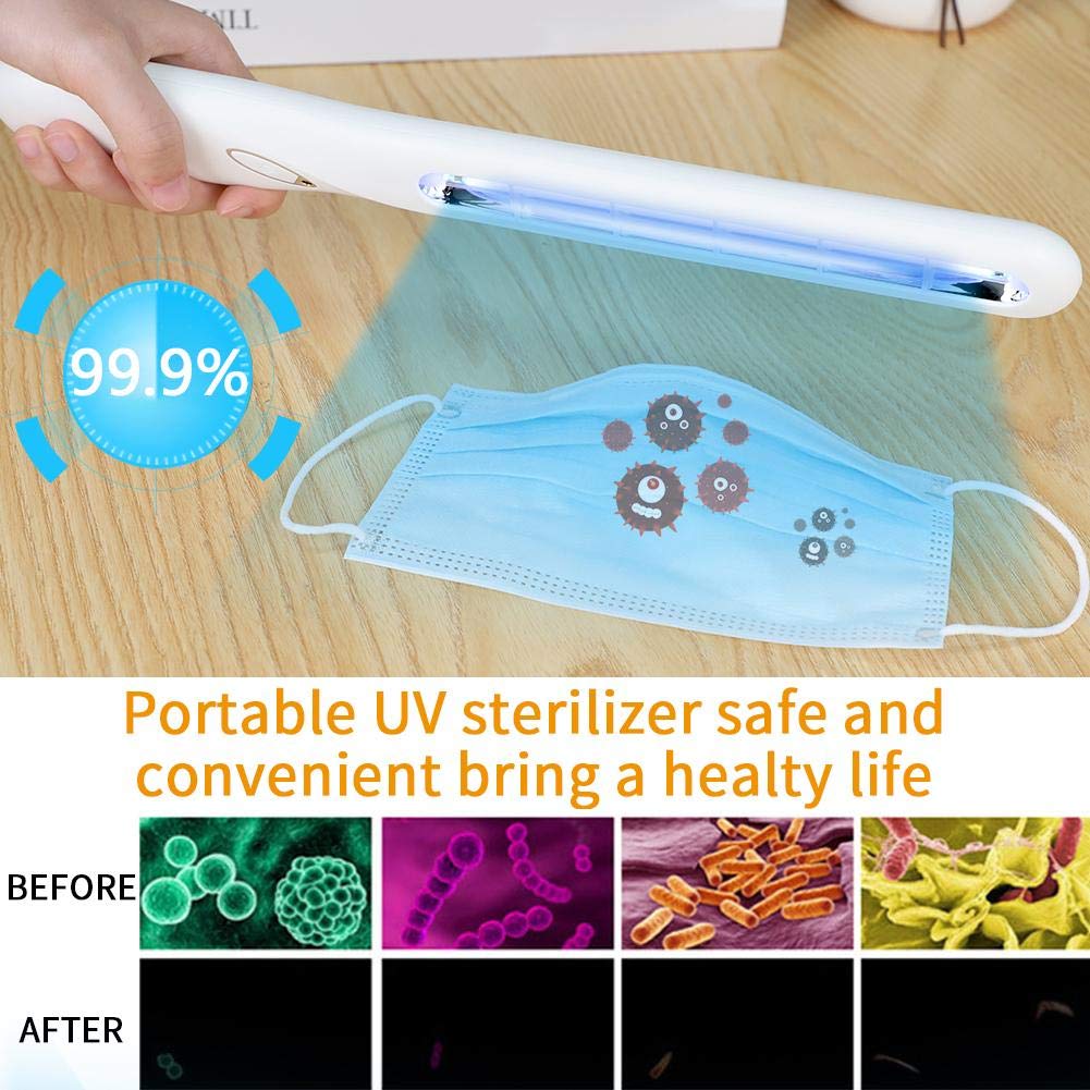 Lámpara de esterilizador UV de 5 vatios, lámpara ultravioleta portátil de mano, luz UVC de carga USB para viajes en el hogar al aire libre Mejorar mascotas