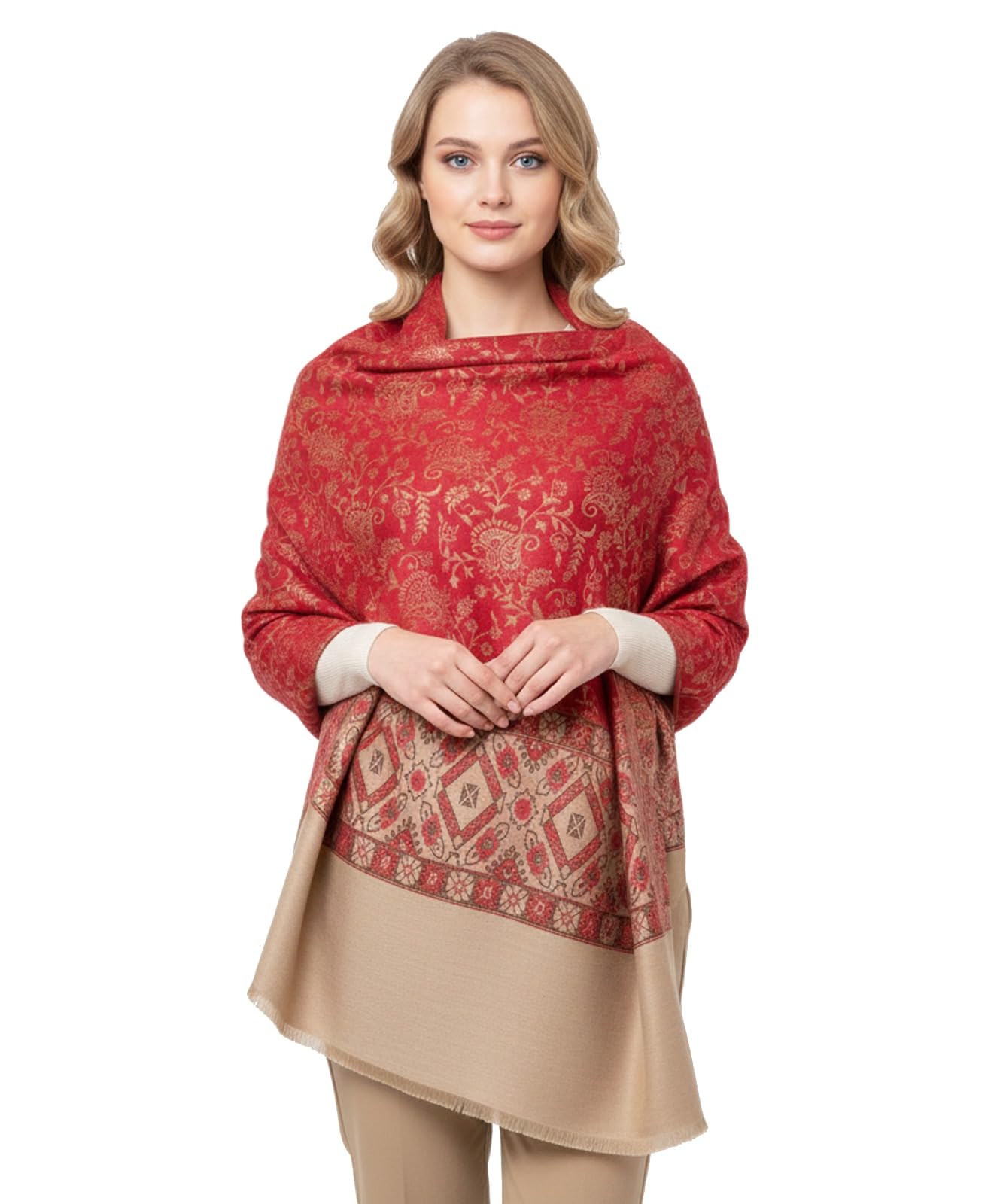 vloom Women's Floral Jacquard Shawl | Warm Kashmiri Style Winter Stole | Maroon-picture-19