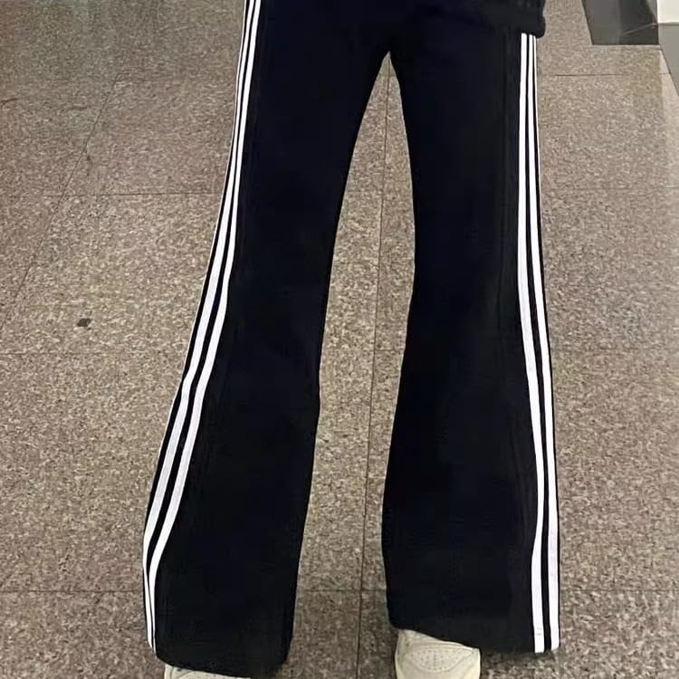 Obenie Women's Fashion Contrast Striped Elastic High Waist Workout Flare Leg Pants Ventilate Slim fit Wide Leg Pants2