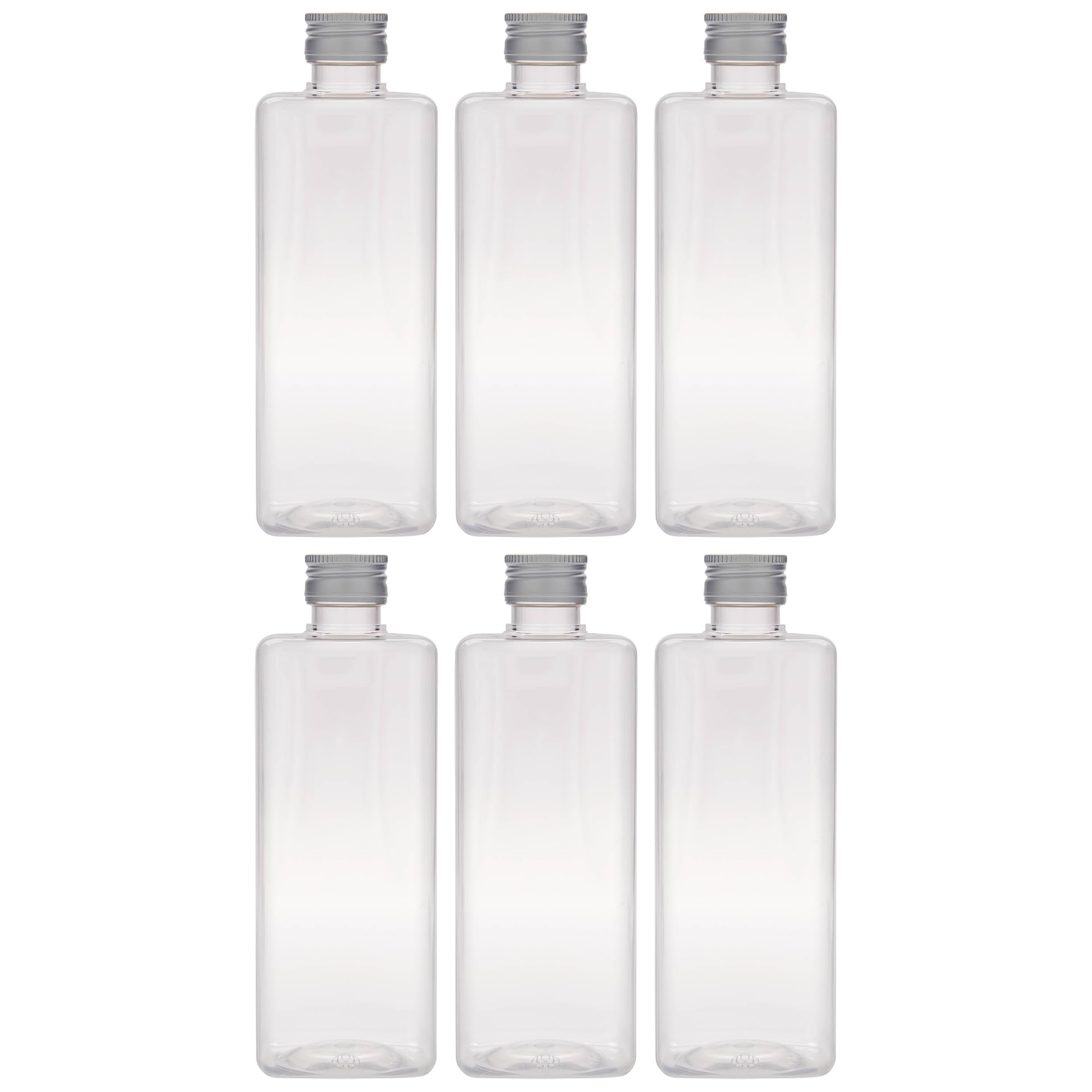 Bouteilles carrées en PET Karl de 500 ml avec bouchons à vis en métal argenté, lot de 6