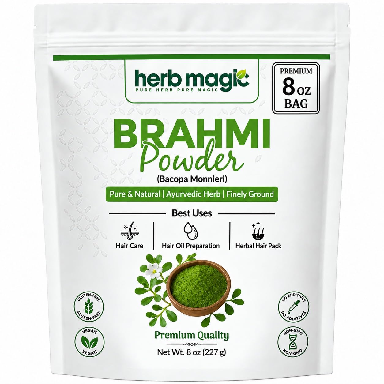 Herb Magic Brahmi Powder, Bacopa Monnieri for Hair Care, 8 oz