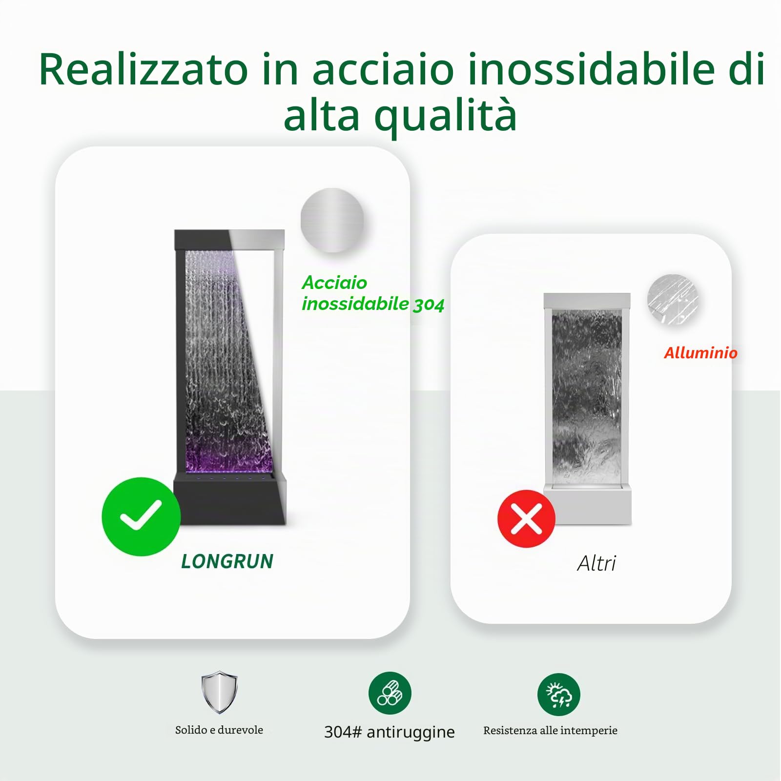 LONGRUN Fontana a cascata a specchio da interno con luce a LED controllata app, pavimento da giardino esterno in piedi, da 48 "Acqua di arredamento per la casa Caratteristica -Nero