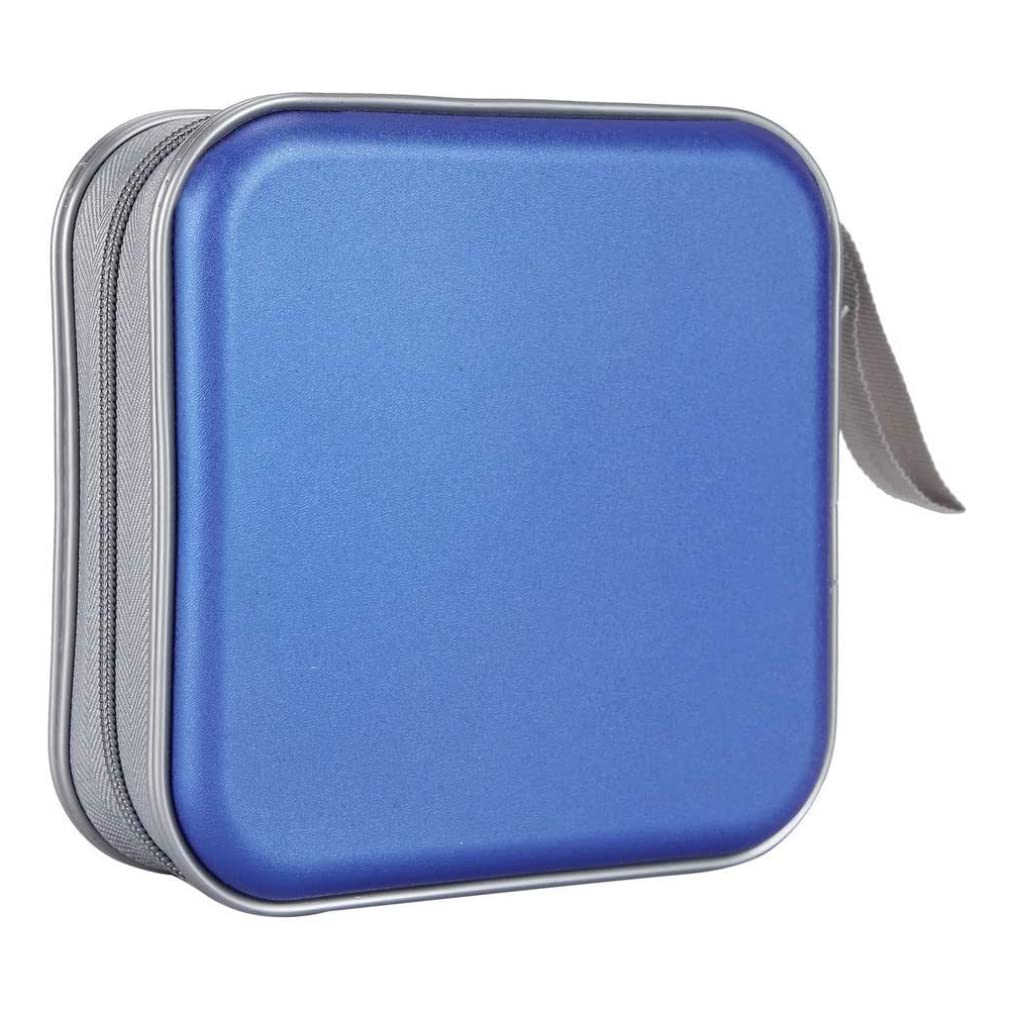 Imooreshine CD Holder CD Case Wallet DVD Binder DVD Organizer Storage Bag Album Hard Plastic 40 Capacity Portable Blue
