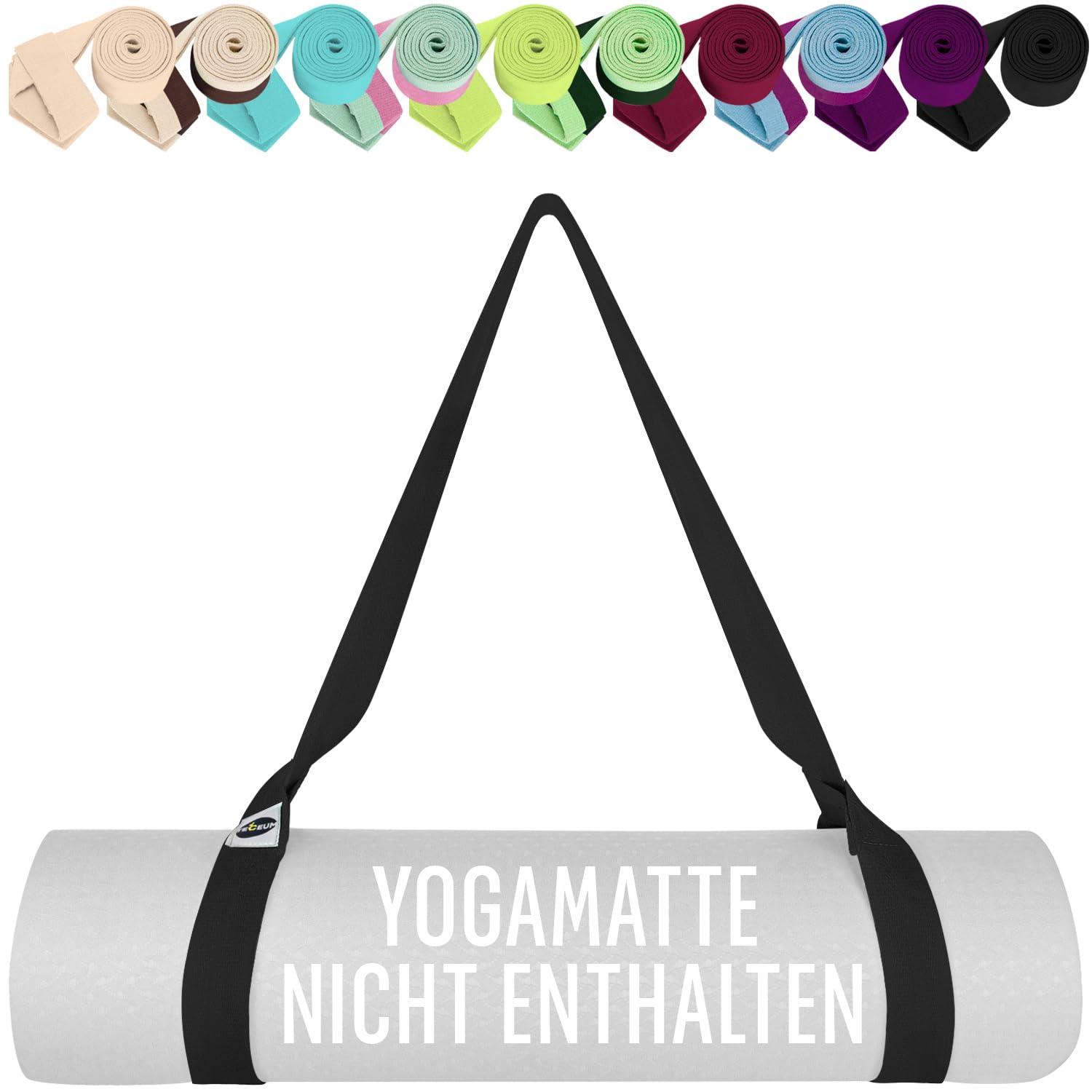 TECEUM Premium Yogamatte Tragegurt – Extra Weich & Dick aus Baumwolle – Hautfreundlich & Rutschfest – Verstellbarer Mattenhalter Yoga Mat Strap für Alle Matten [Matte nicht enthalten]