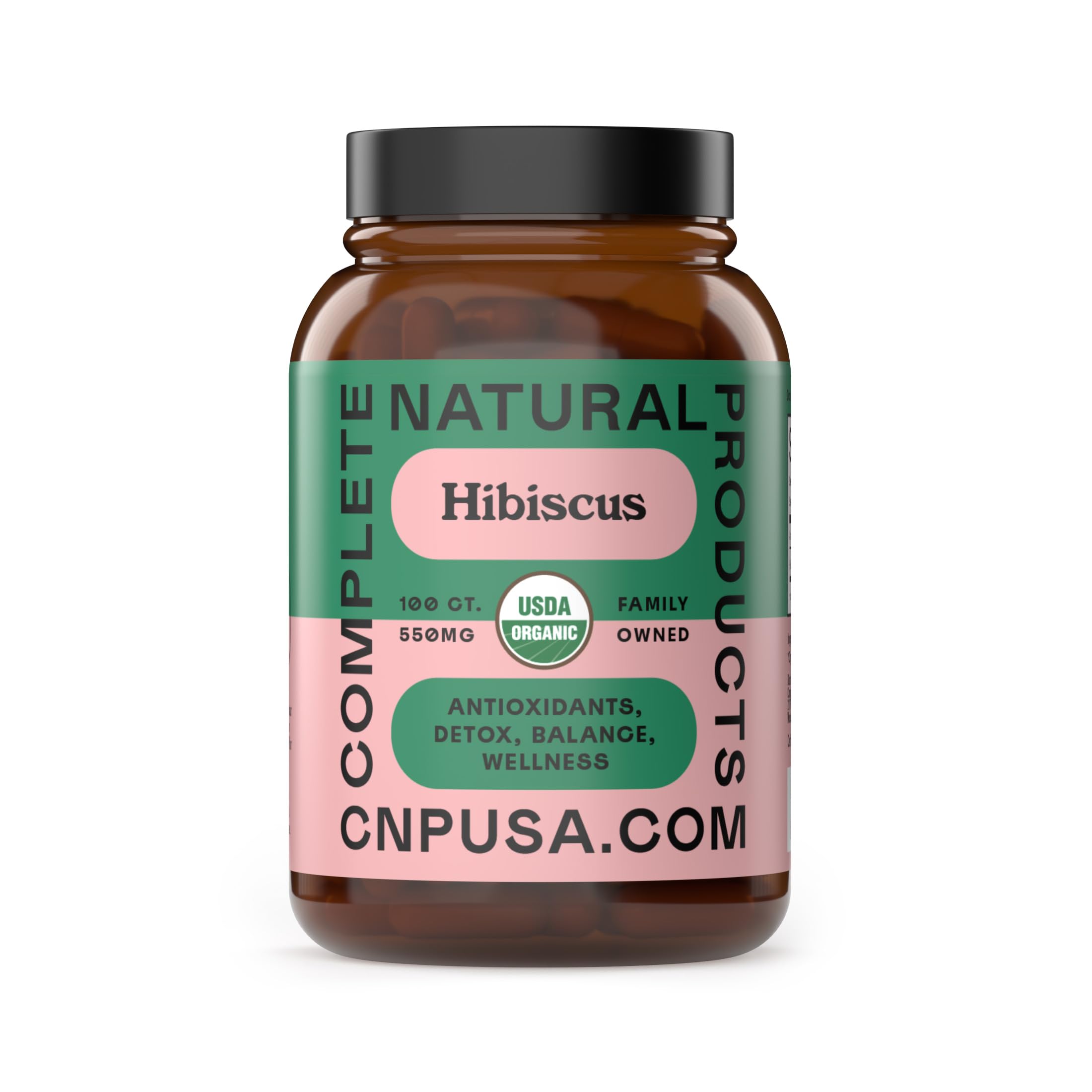 Complete Natural Products Organic Hibiscus Capsules, 550mg, 100ct, Plant-Based, Organic Flower Powder for Antioxidant & Digestive Support, Vegan & Non-GMO