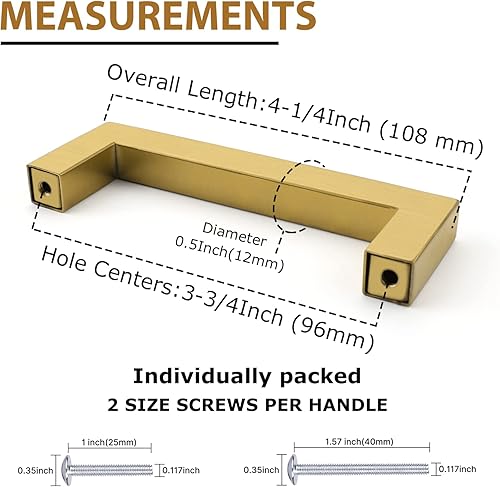 Miniatura 2 de OYX Paquete de 10 tiradores de gabinete de latón cepillado de 3-34 pulgadas, tiradores dorados de acero inoxidable para cajones, tiradores de cocina
