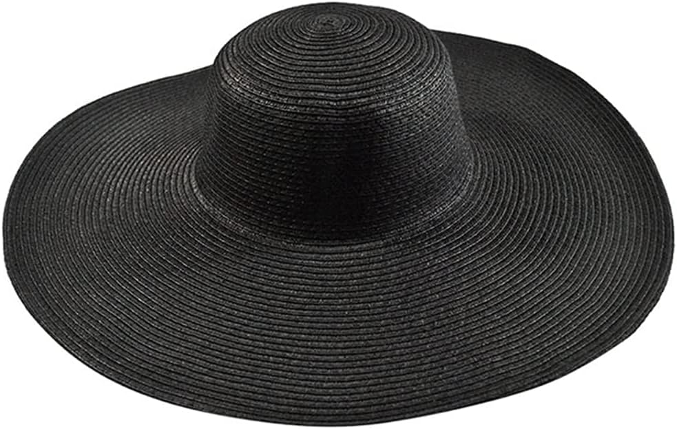 Women Folable Floppy Sun Hat Wide Brim Sun Protection Straw Hat Summer UV Protection Beach Hat Cap UPF 50+(Black) - Image 2