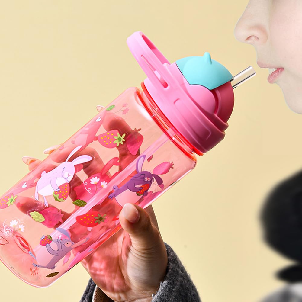 Borraccia Per Bambini MHwan 600ml Con Cannuccia - Antiperdita, Senza BPA, Design Divertente - Foto 5