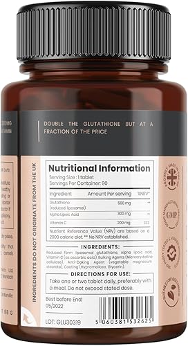 Miniatura 2 de pureclinica Glutatión de doble fuerza de 500 mg x 60 comprimidos - 2 botellas (120 tabletas). 500 mg de glutatión reducido, 300 mg de vitamina C,