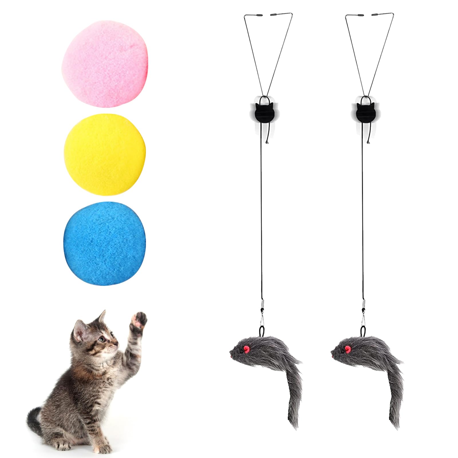 Giocattolo Appeso Per Gatti A Forma Di Topo | 2 Pezzi Con Suono | Corda Elastica Regolabile | Per Intrattenimento - Foto 8
