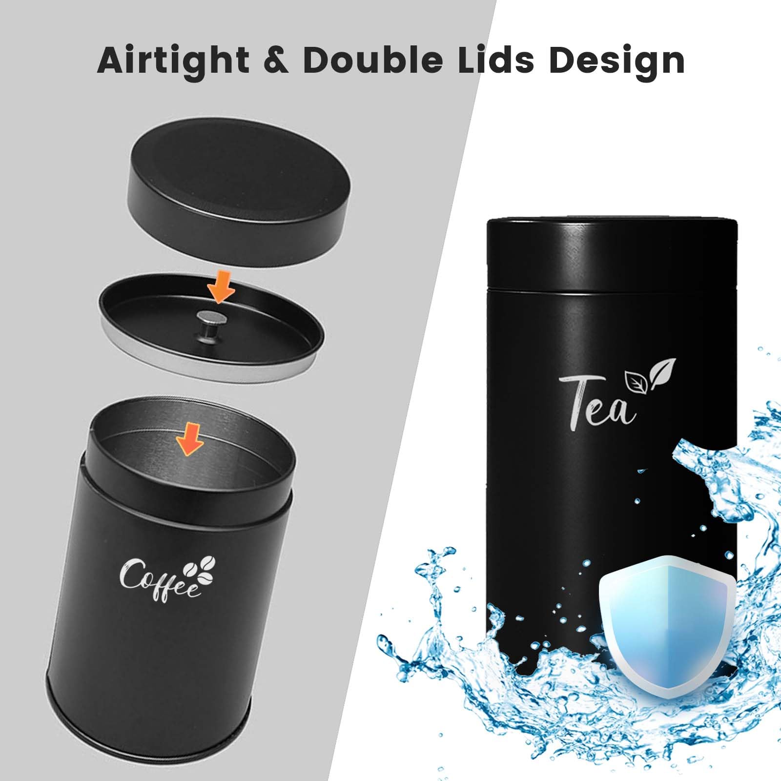 Set de 3 bocaux de rangement en métal 'Coffee, Tea, Sugar' avec