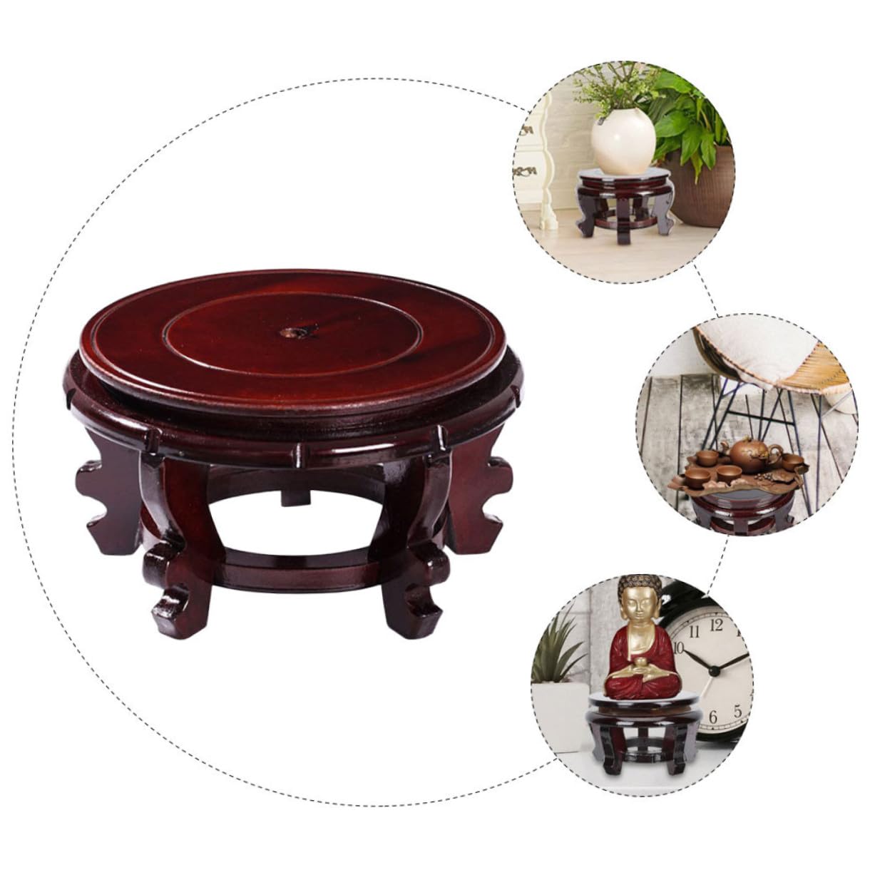 UKCOCO Soporte para Macetas Redondo de Madera Maciza 24 Cm, Base Elevadora para Plantas y Bonsáis, Base de Exhibición para Jarrones y Estatuas, Adecuado para Jardín Interior y Decoración